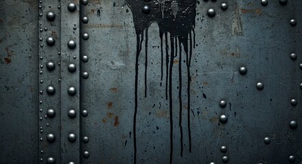 Metal plate with rivet lines  dark drips