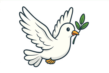 Obraz premium White dove of peace with olive branch. Flying bird vector icon. Symbol of hope, freedom, purity. Holy Spirit in Christianity. Religious faith concept. Cartoon illustration.