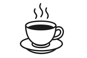 Obraz premium Coffee cup icon vector line art symbol. Hot drink, tea or espresso pictogram for cafe menu. Minimalist outline illustration for web design. Morning breakfast beverage concept.