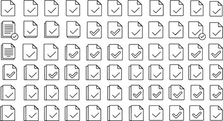 Collection of hand drawn document icons with checkmarks and crosses for approval and rejection vector