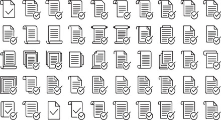 Document icons set with checkmarks and crosses representing approved and rejected status vector