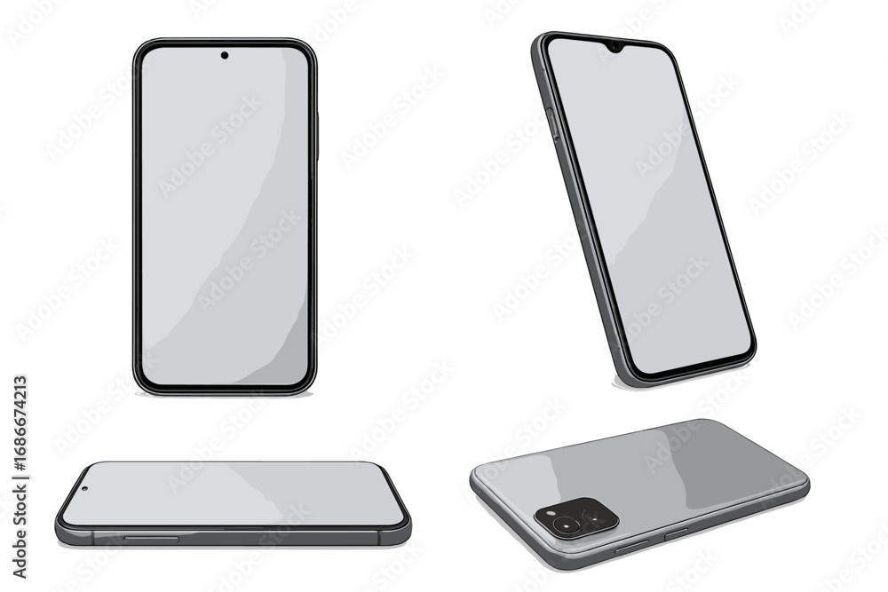 Fototapete realistic 3d smartphone mockup set. mobile phone vector illustration from different angles and views