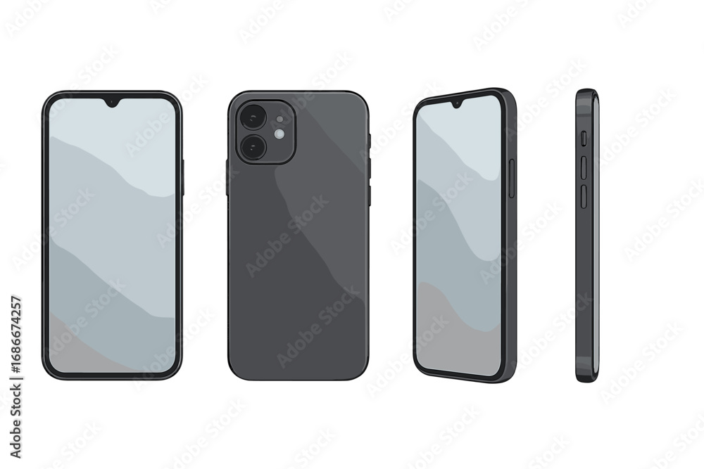 Fototapete realistic 3d smartphone mockup from different angles. vector illustration set of a modern mobile pho