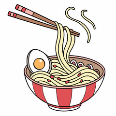 Vector art of bowl of ramen with egg and chopsticks