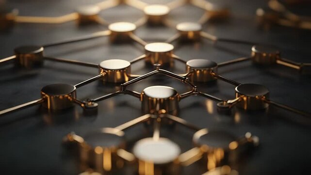 Golden network representing complex interconnections on dark background