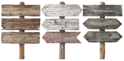 Three weathered wooden directional signs (17)