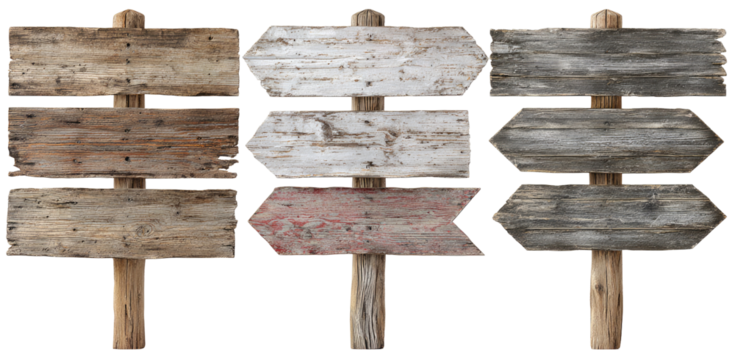 Three weathered wooden directional signs (17)