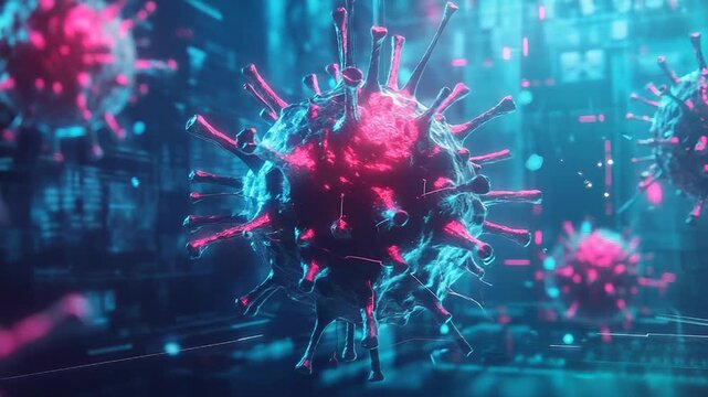 Coronavirus variant spreading showing mutations under microscope