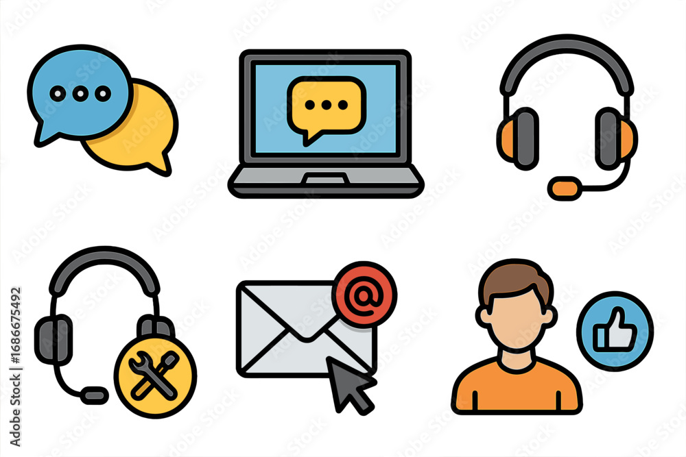 Aufkleber web icons for online communication, tech support, and user interaction. vector set for customer serv