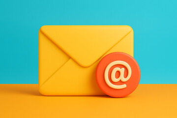 Minimalist 3D Email Envelope with At Symbol on Colorful Background