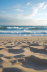 Golden Sand Texture with Ocean Waves in Background