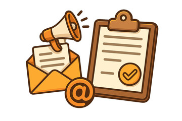Email marketing campaign and newsletter subscription. Vector concept of digital promotion, announcement with megaphone, mailing list and registration form. Join us concept.