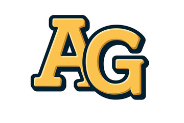 Letter A and G monogram logo design. Vector AG initial icon. Modern bold typography for brand identity. Cartoon style alphabet symbol for sports team or business emblem. Yellow gold.