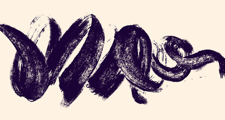 Grainy bold black brush stroke with spray paint texture. Distressed hand drawn retro banner template with rough edges, dotted details and vintage vector background for creative art poster design.