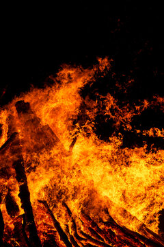 Large solstice bonfire at night
