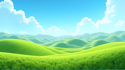 Lush green hills meet a serene blue sky in this captivating landscape illustration
