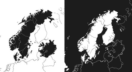 An outline map of the Nordic countries, including Norway, Sweden, Finland, and Denmark, a modern icon for Scandinavian geography.