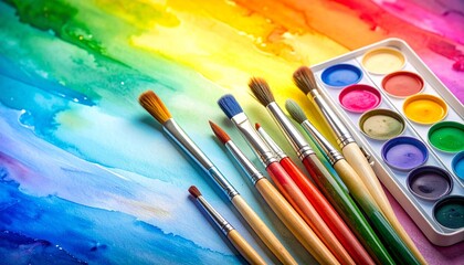 Fototapeta premium watercolor paints and brushes