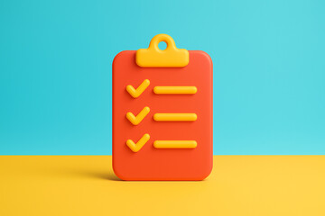 Minimalist 3D Clipboard Checklist Icon on Vibrant Background