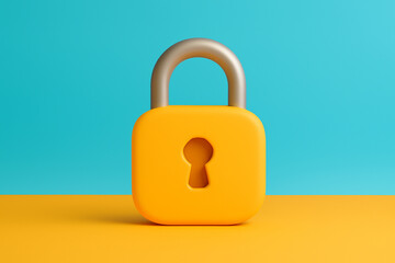 Minimalist 3D Padlock Security Concept on Vibrant Background