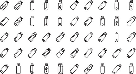 Collection of hand-drawn outline icons representing various packaging and container shapes vector