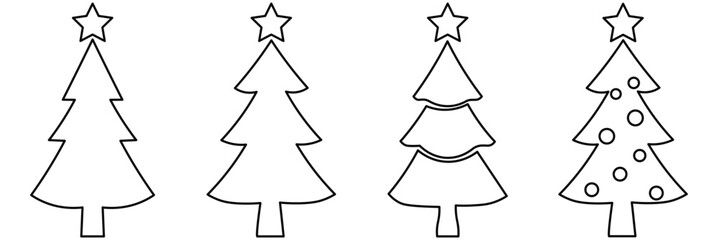 Minimalist Christmas Tree Icon Set. Christmas Tree Silhouettes. set of christmas trees. Vector set of stylized Christmas trees of different shapes and sizes in shades of green