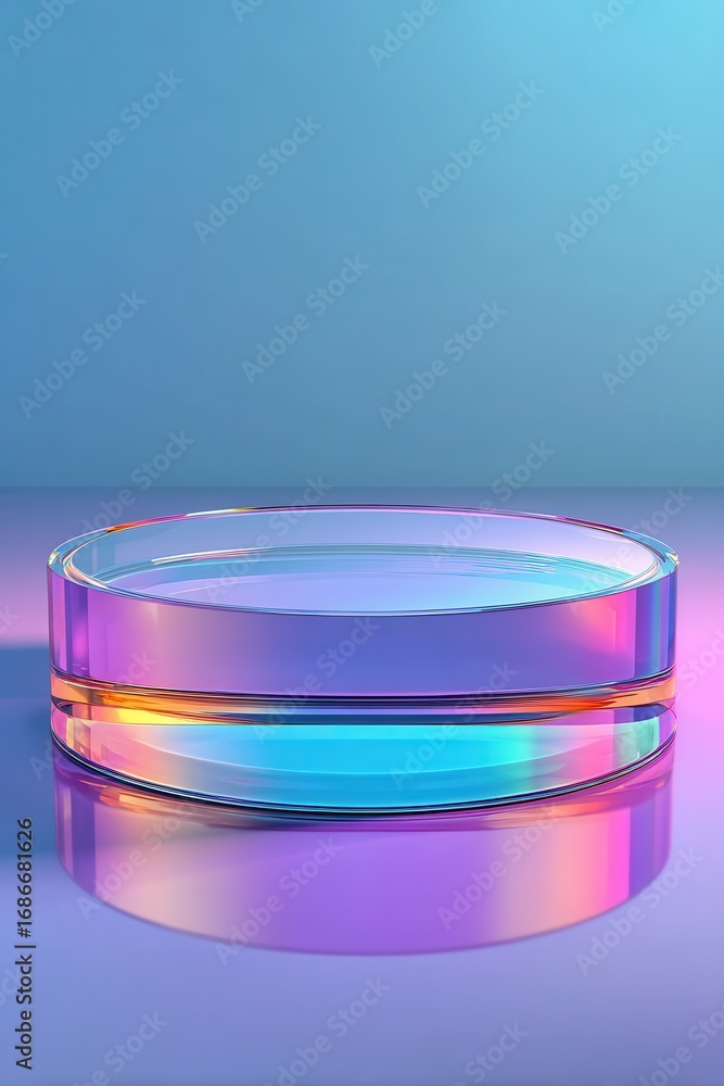 Poster Abstract colorful 3D rendering of a glass object with soft reflections