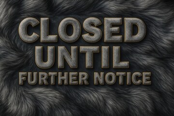 Closed until further notice banner with a fuzzy texture, elegant style, authoritative retail announcement promo.