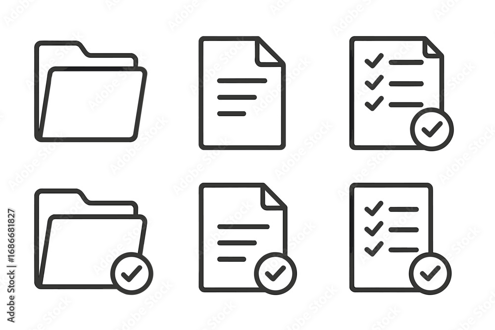 Aufkleber document line icon set. file, folder, and checklist symbols. data management and organization concep