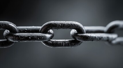 Fototapeta premium Steel Chain: A close-up shot reveals the interlocking strength of a steel chain, symbolizing unity, connection, and the resilience of forged metal. Capturing the essence of solidity and reliability.