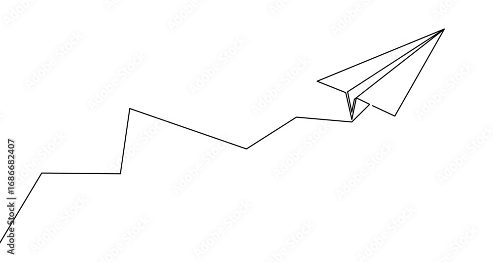 Aufkleber paper airplane with flight path in one line art style. paper plane drawing with editable black strok