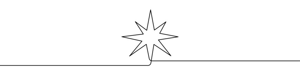 Star in one line art style. Christmas star drawing with editable black stroke on white background. Vector illustration.