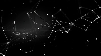 Fototapeta premium Connected Cosmic Symphony: A complex network of glowing nodes and interconnecting lines radiates against a deep black backdrop, creating a visualization of digital connectivity.