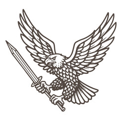 Obraz premium Majestic eagle holding sword in flight emblem symbol of strength and power