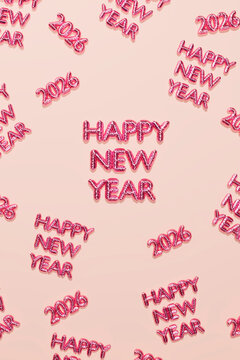 Pink festive 2026 happy new year greeting card with decorative typography