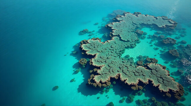 Aerial view of the Great Barrier Reef showcasing vibrant coral formations and turquoise waters - Powered by Adobe