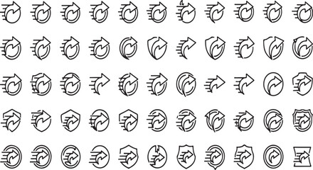 Collection of 60 hand-drawn shields and emblems showing speed and protection various styles vector