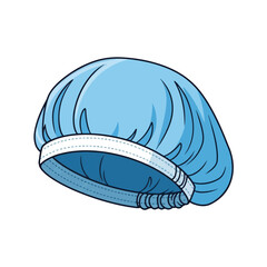 A light blue disposable shower cap with a white elastic band, depicted as a vector illustration on a white background.
