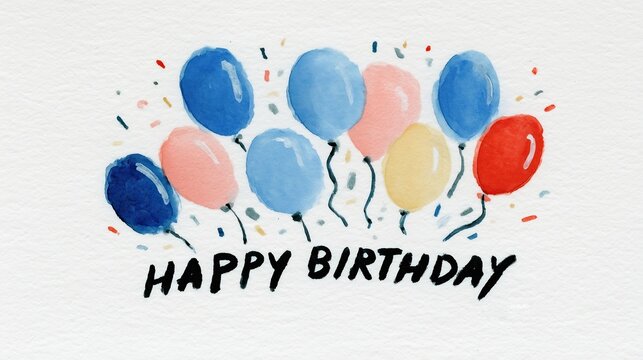Celebrate joyfully with vibrant watercolor balloons and festive confetti for happy birthday wishes