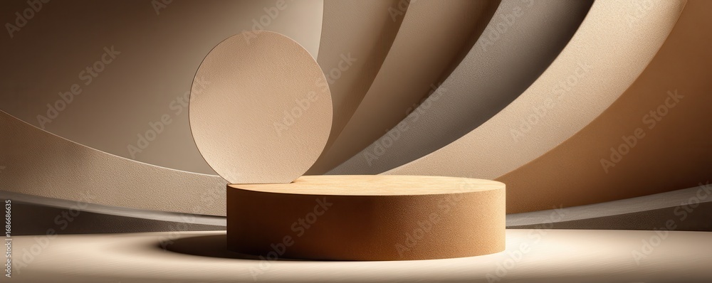 Poster minimalistic beige podium with abstract curved background