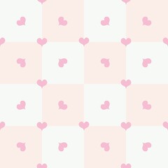 Seamless Pattern of Stylized Pink Heart Petals on Light Pink and White Checkerboard Background – Playful and Symmetrical Design for Textiles, Wallpapers, and Romantic-Themed Decor