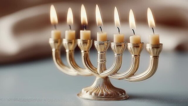 A beautiful menorah with lit candles, symbolizing tradition and celebration during Hanukkah festivities.