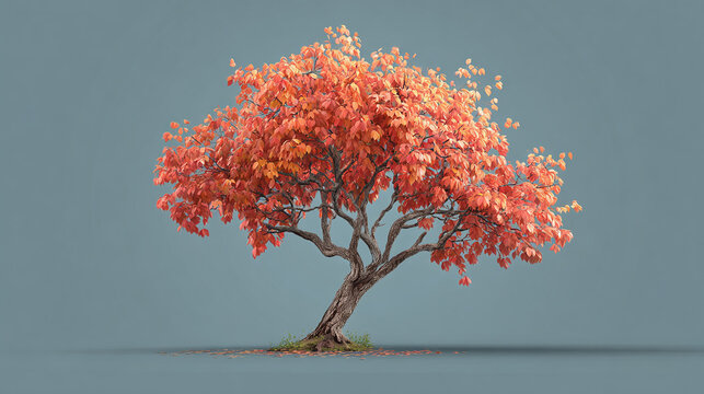 Solitary tree in vibrant autumn colors against a neutral backdrop, a symbol of nature's beauty in transition and the serenity of the season.