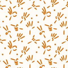 Hand drawn seamless pattern with stylized human finger movements, hand silhouettes
