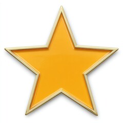 Golden-edged, yellow star, casting a soft shadow. Glossy surface reflects light. Simple, five-pointed design. Isolated against white background