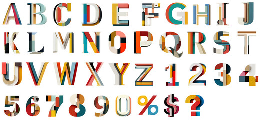 Colorful Abstract Graphic Alphabet, Numbers and Symbols Design Collection
