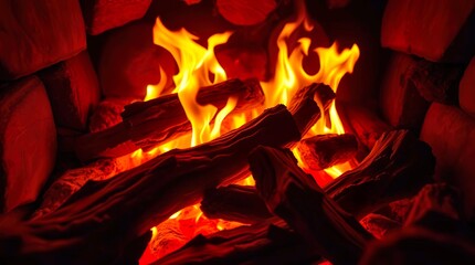 crackling fire in a rustic fireplace