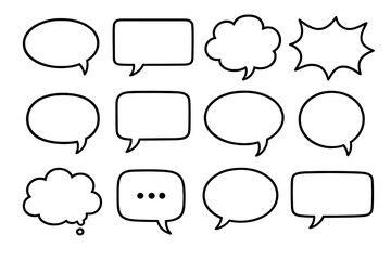 Obraz premium Various speech bubbles for graphic design and digital communication. Vector cartoon illustration with transparent background. Ordered set of diverse comic and thought bubbles.