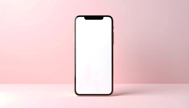 A modern smartphone with a blank white screen, centered against a soft pink background.