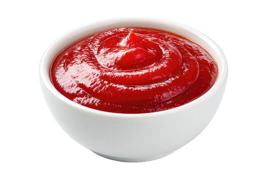 Red ketchup in a white bowl